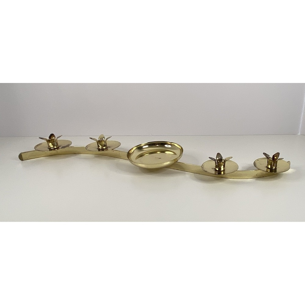 Vtg Christmas Gold Tone Metal 4-Taper Candle Holder with Center Holder 16"